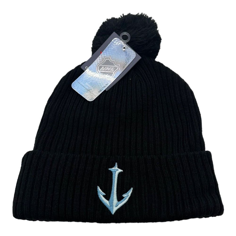 Seattle Kraken Cuffed Knit Winter Beanie Hat Cap Pom Anchor Logo Black New NHL